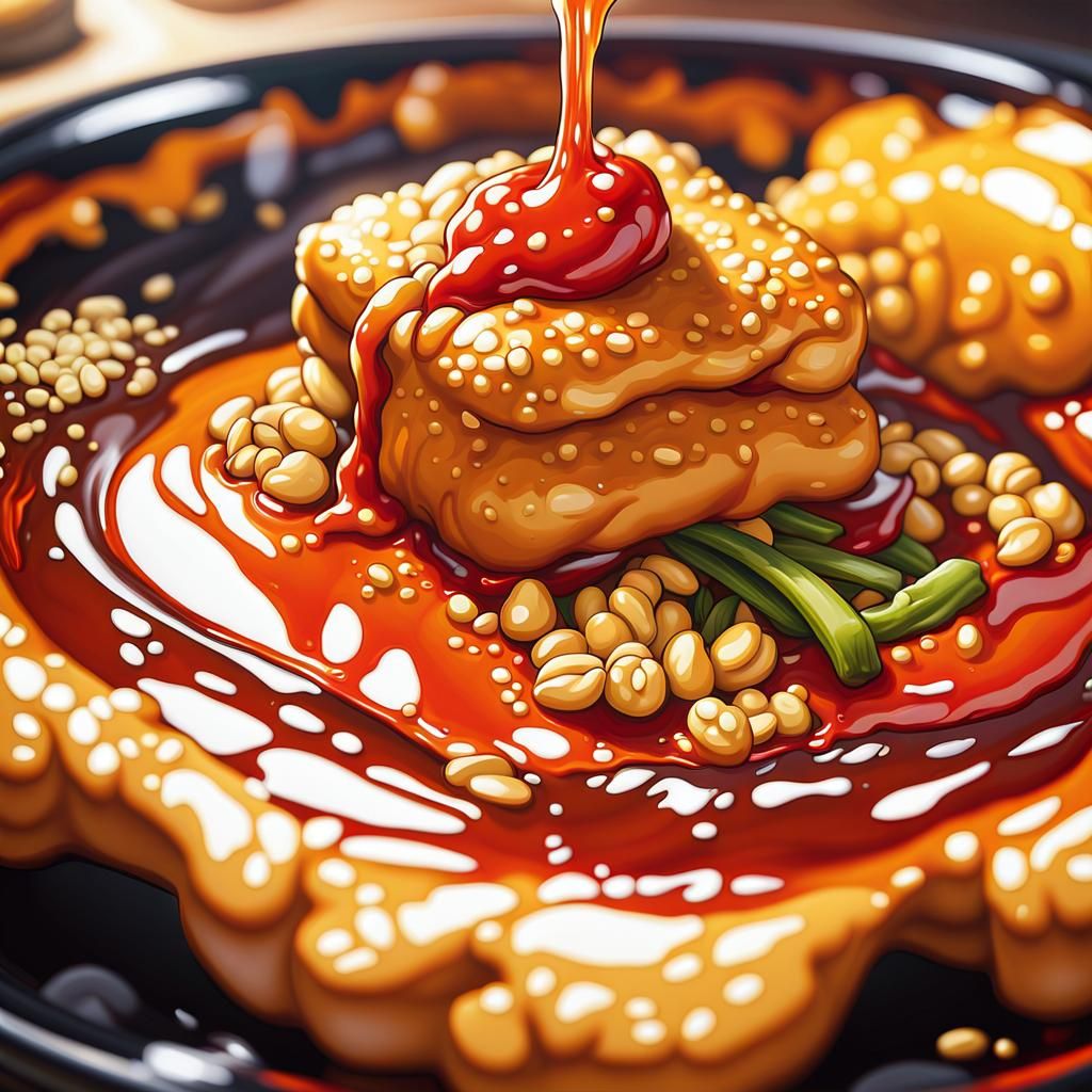Appetizing Stinky Tofu Oil Painting in Anime Style