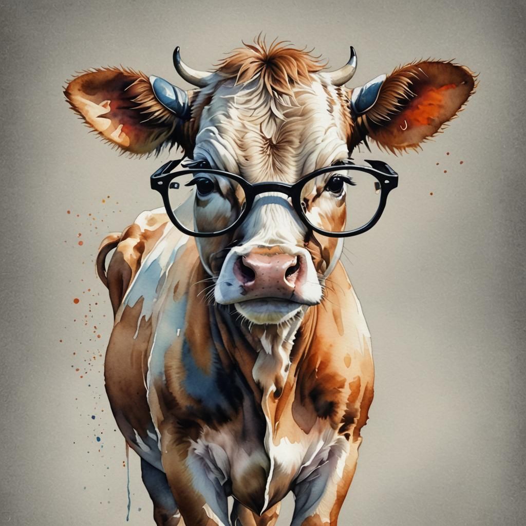 Watercolor Cow with Glasses Nursery Art