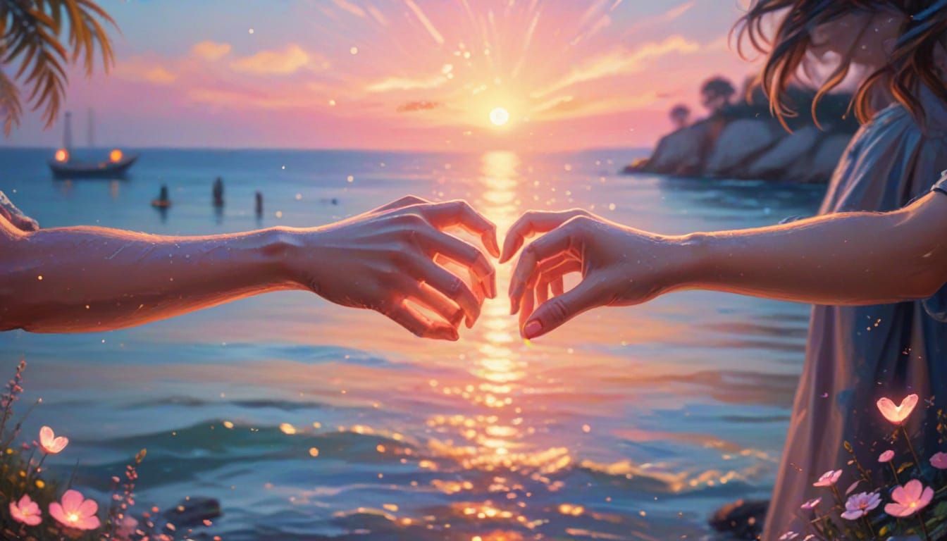 Children Holding Hands in Seaside Park, Neo-Impressionism