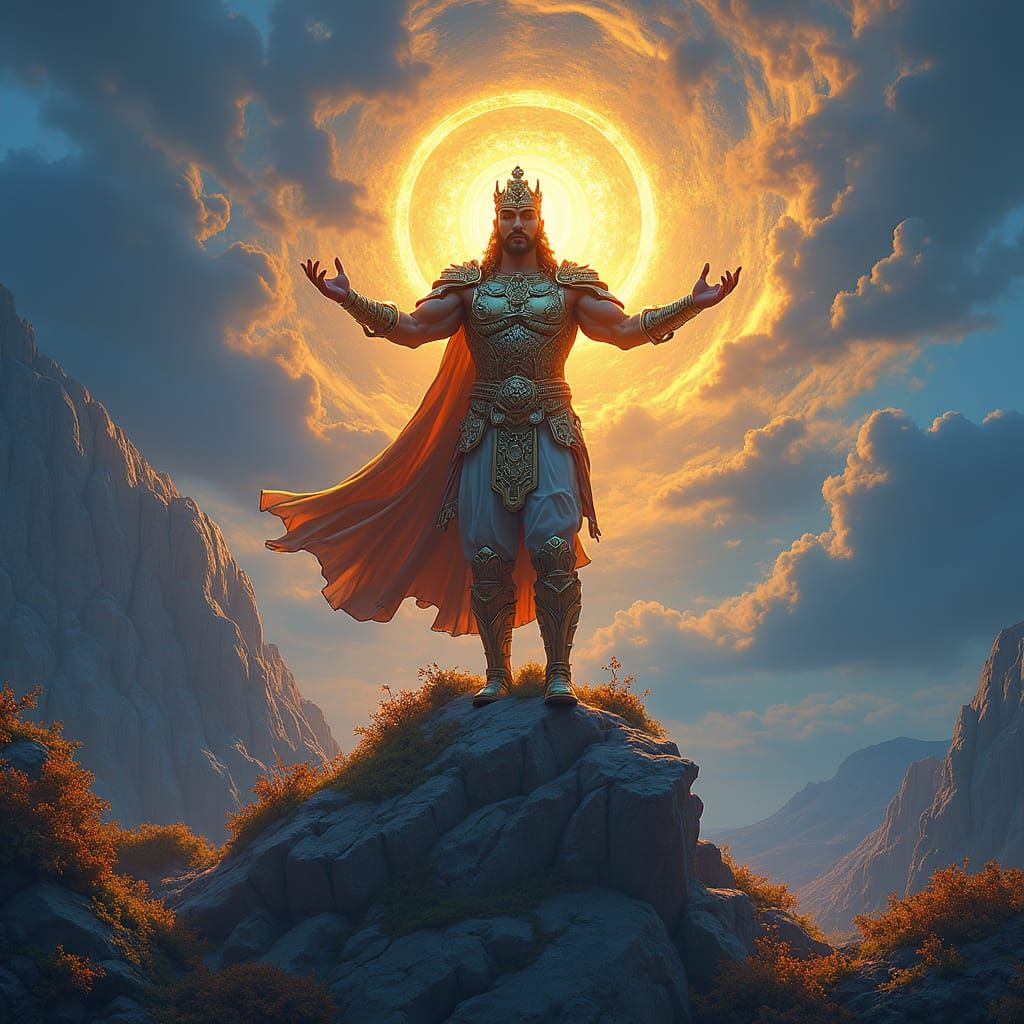 Mithra, Iranian Sun God, in Ornate Golden Armor