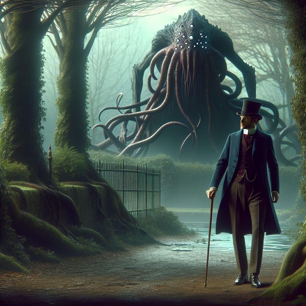 Victorian Gentleman Watched by Eldritch Horror