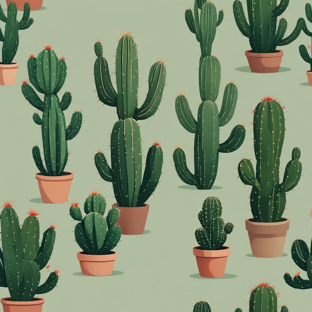 Minimalist Illustration of Three Cacti in Green Hues