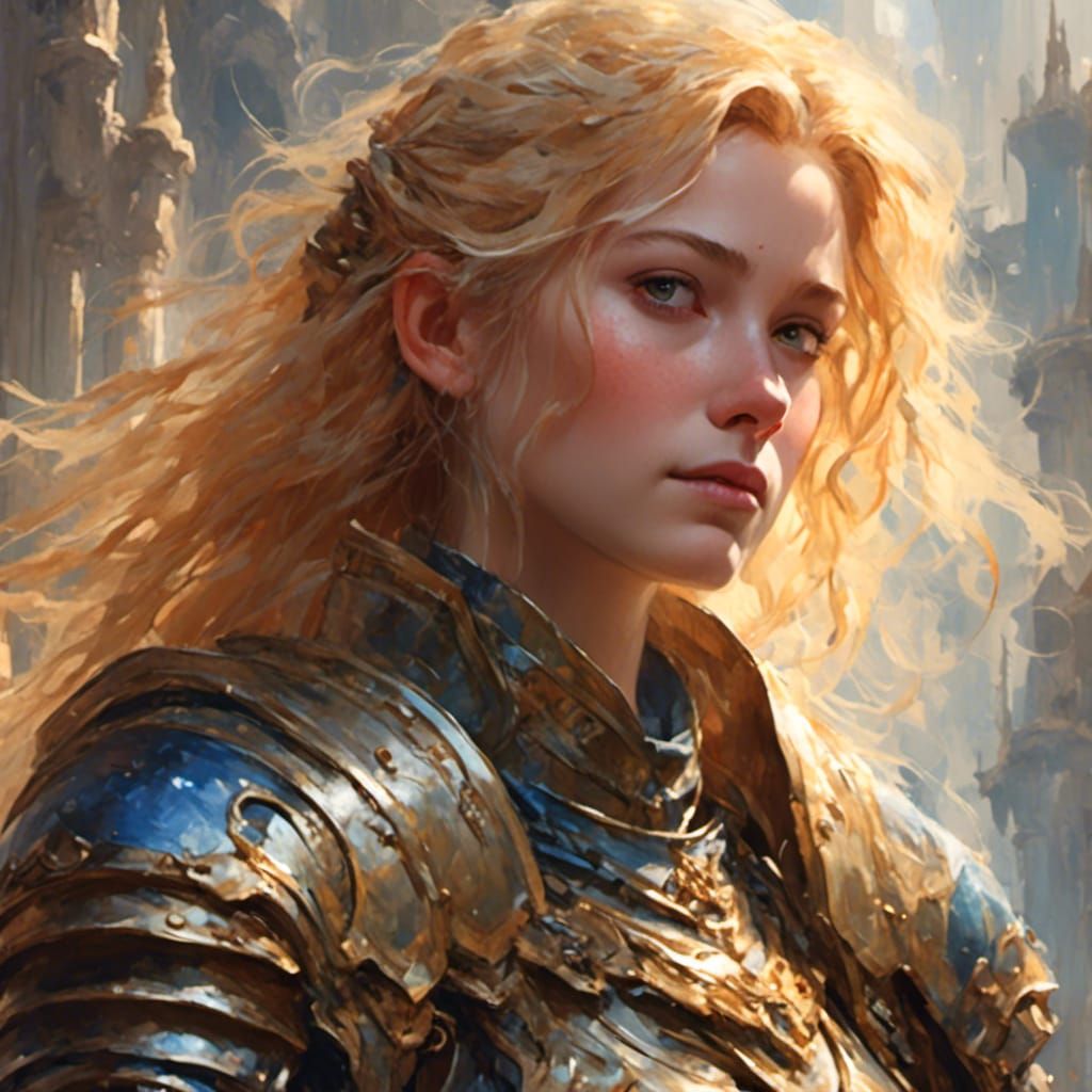 Armored Female Cleric Portrait in Detailed Matte Painting