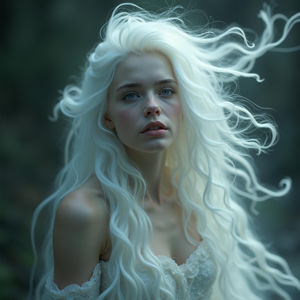 Wise White Witch with Raven in Witchcore Style