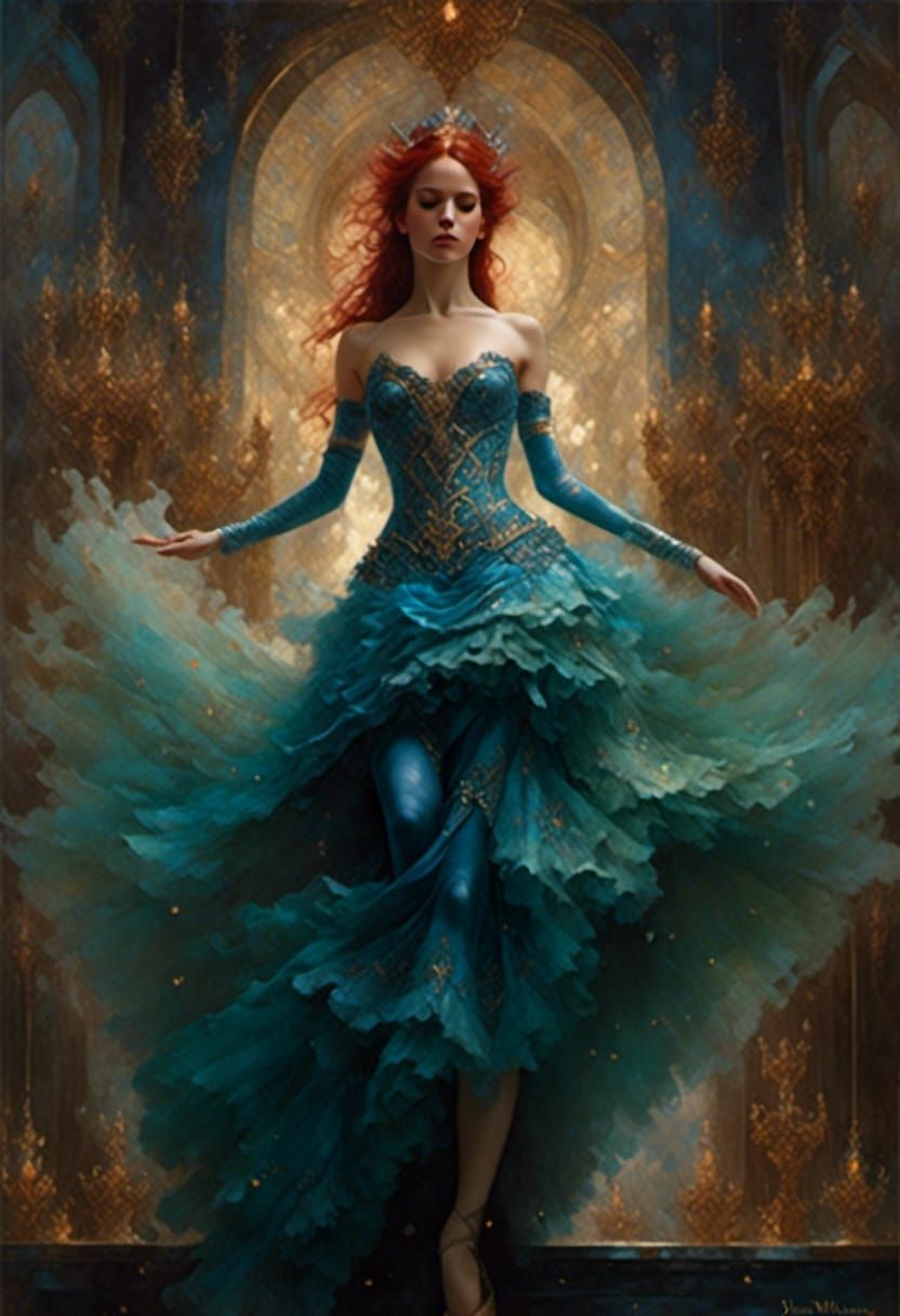 Fantasy Ballerina with Jeweled Corset in Dark Fantasy Style