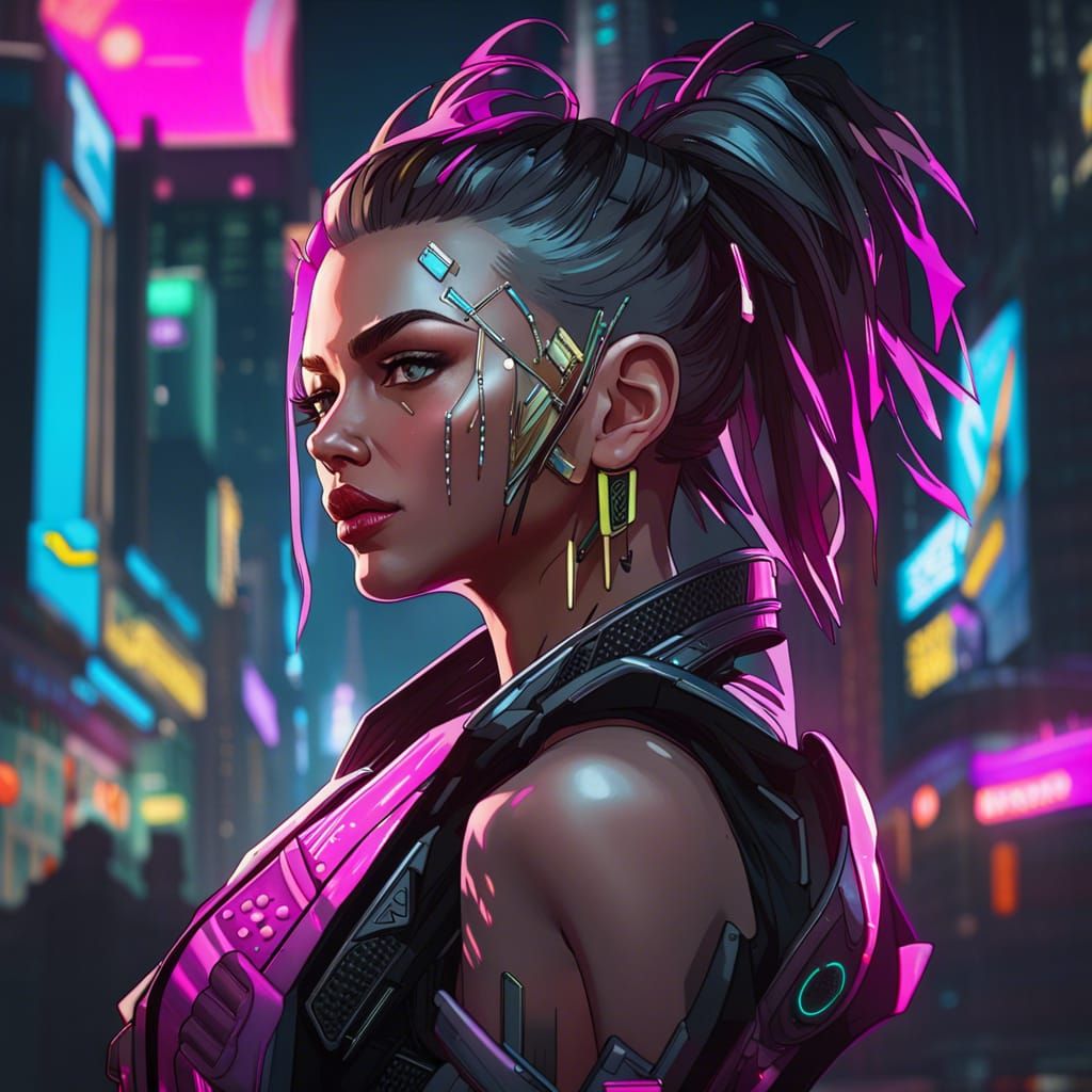 Cyberpunk Street Samurai Portrait in Neon City