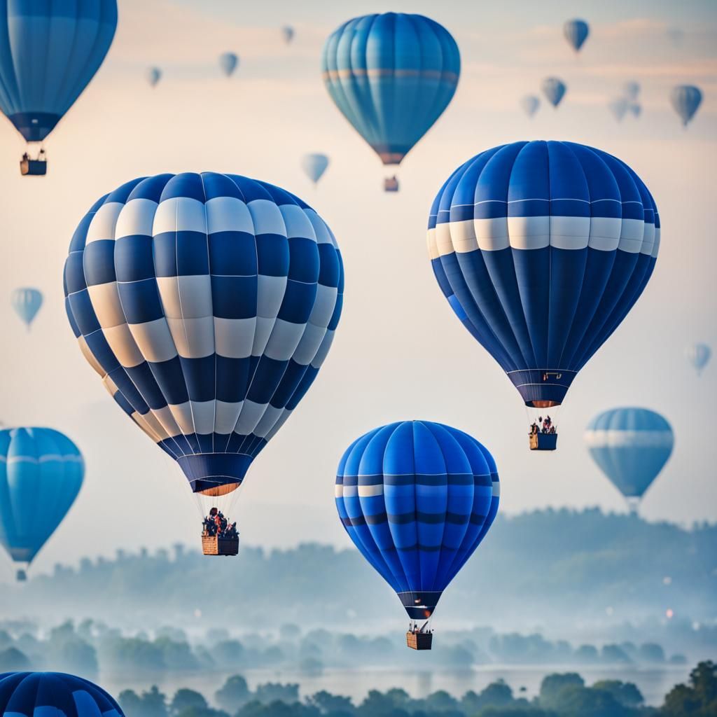 Blue Hot Air Balloons in Morning Light