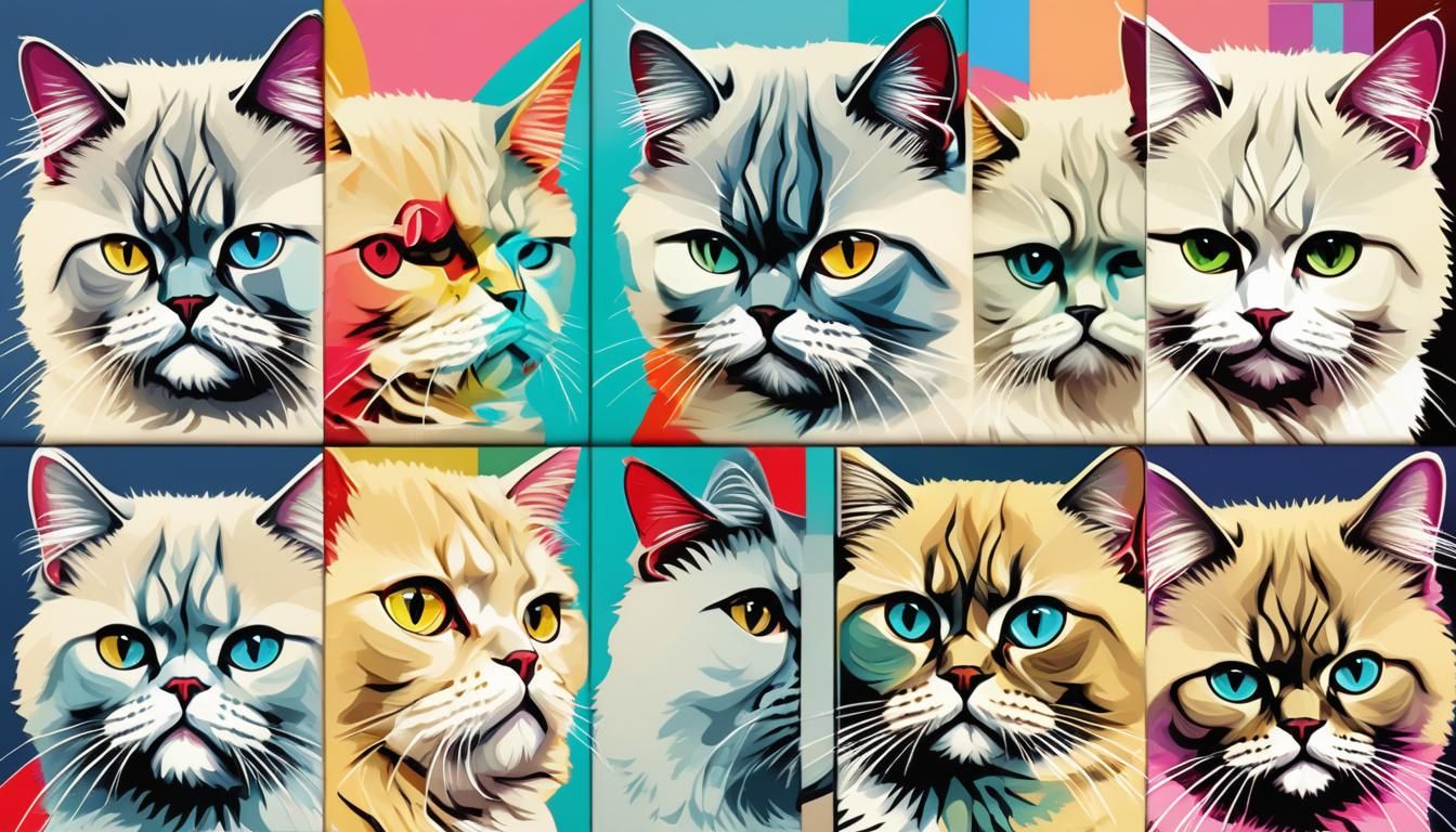 Pop Art Persian Cat in Warhol Style