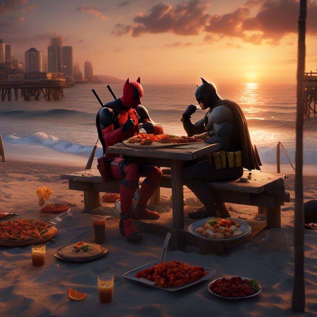 Batman and Deadpool Enjoy Sunset Chimichangas