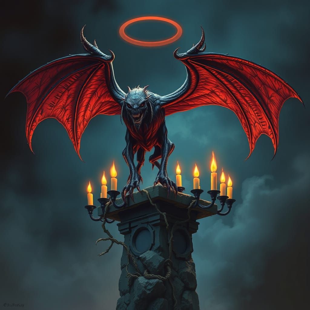 Demonic Harpy in Dark, Biomechanical Horror Art