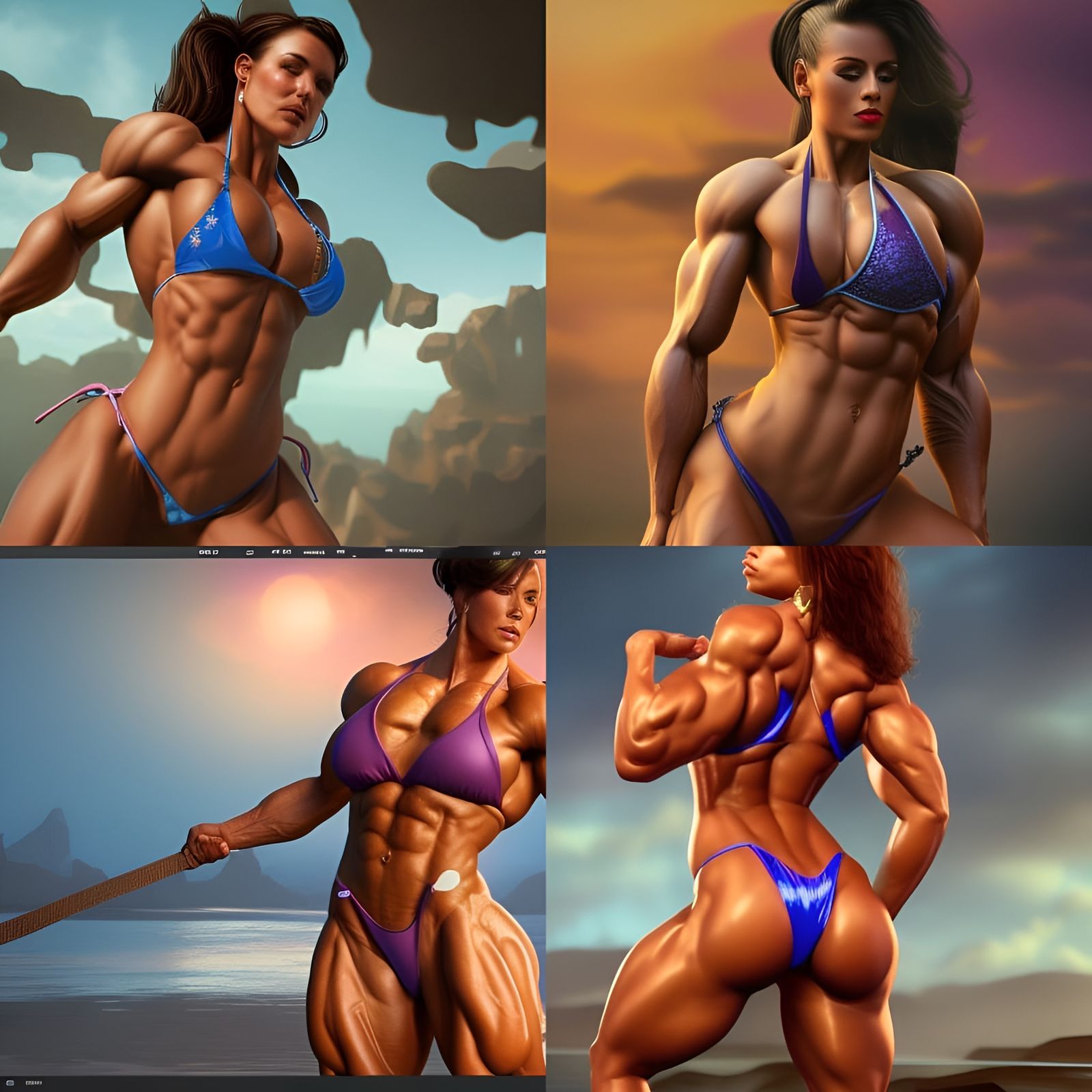 Female Bodybuilder in Bikini: Detailed Matte Painting