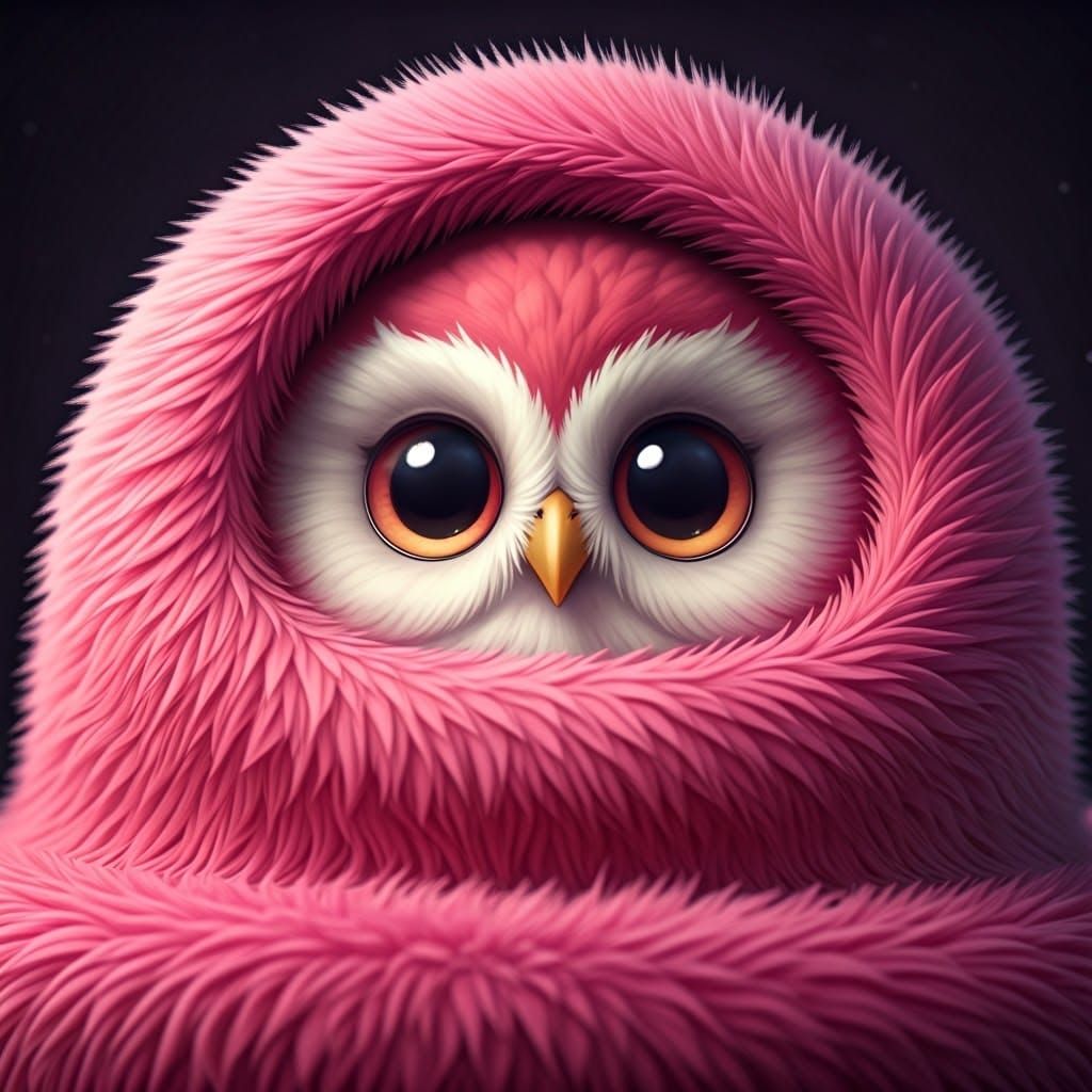 Cute Pink Owl Snuggled in Fluffy Blanket