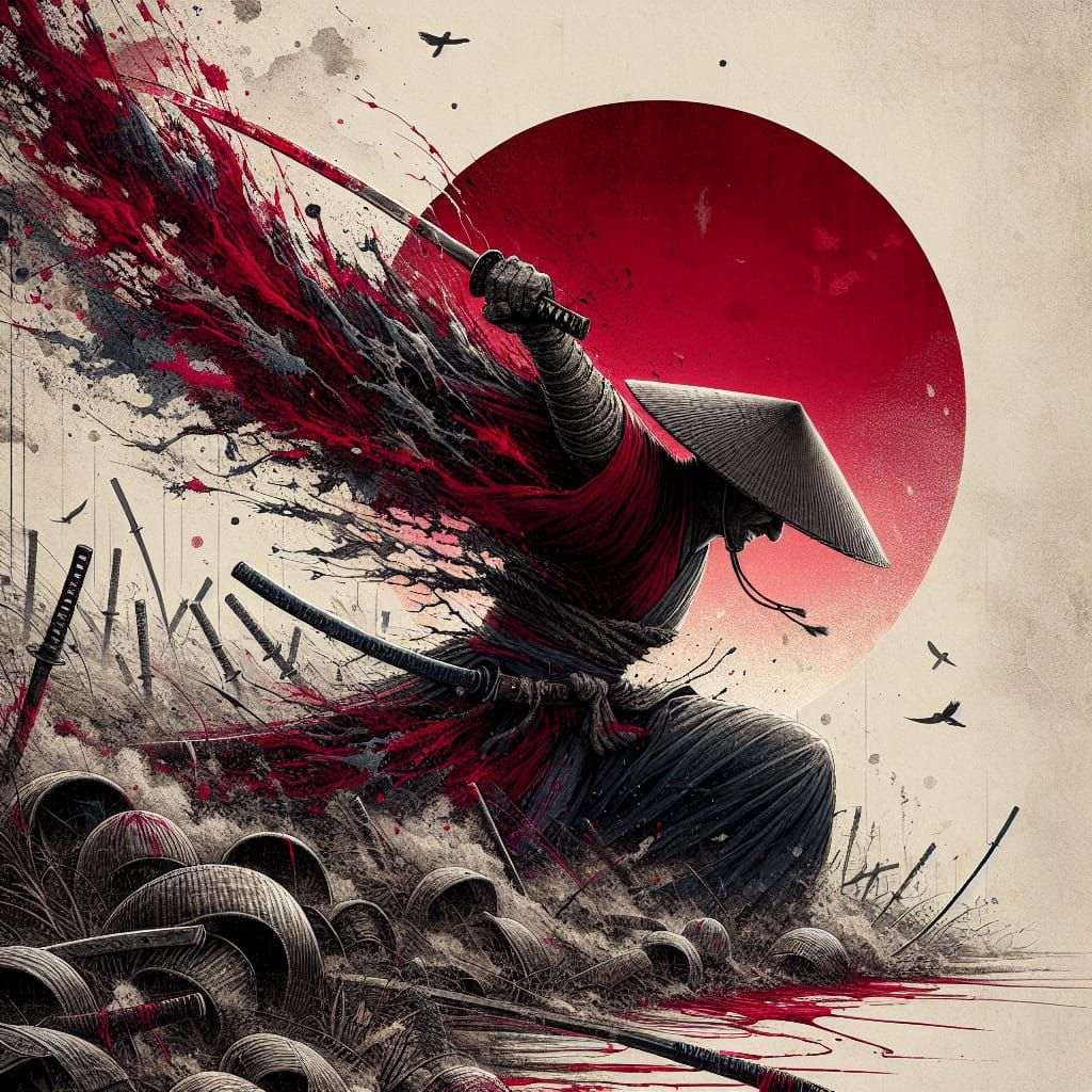 Surreal Japanese Swordsman in Traditional Defensive Stance