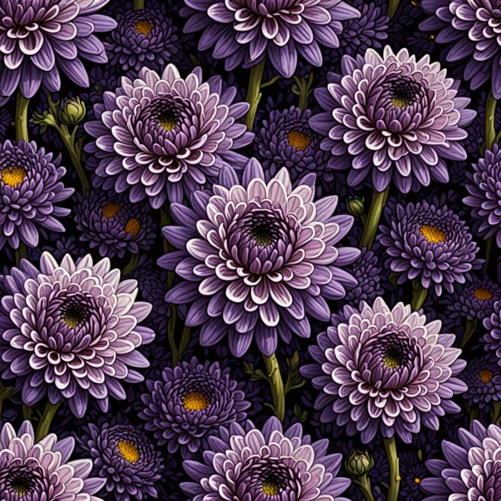 Vibrant Pointillist Nightmare of Purple Chrysanthemums