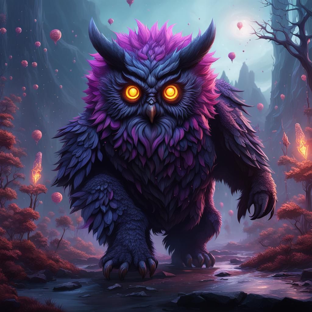 Goth Owlbear at a Rave: Detailed Fantasy Art