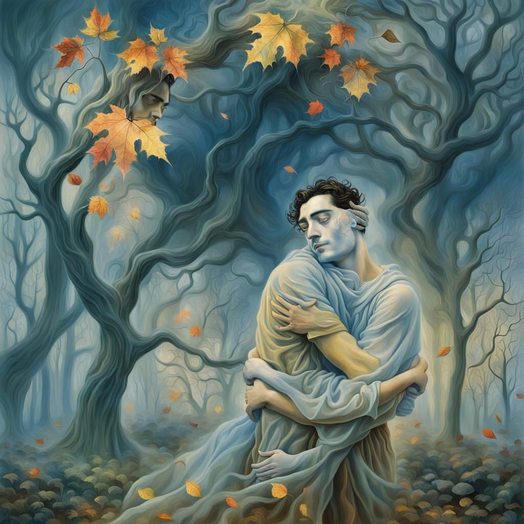 Embracing September: A Surrealist Oil Painting