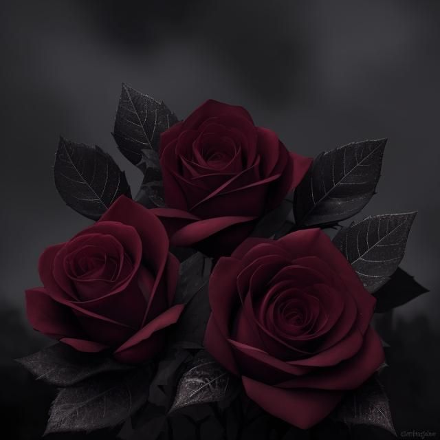 Burgundy Roses with Frosty Black Leaves
