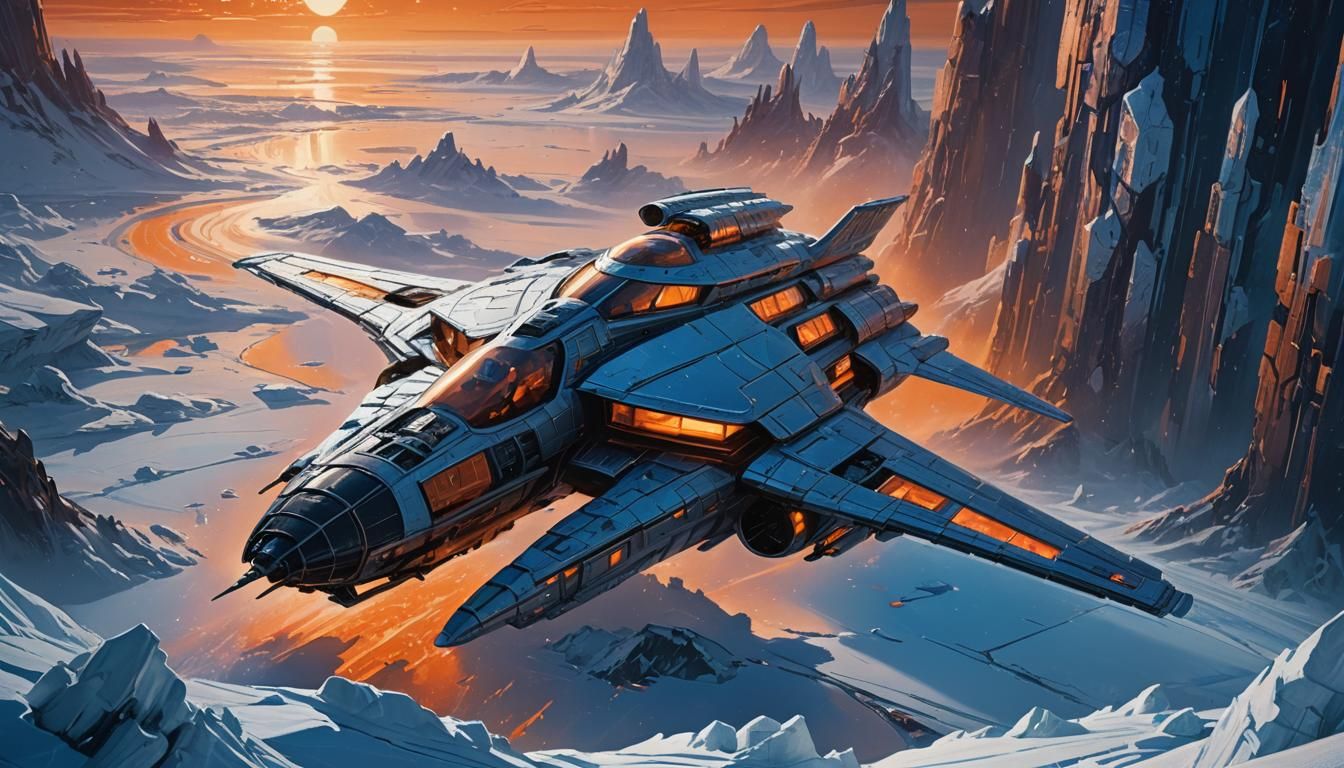 Ice Covered Spaceship in a Vibrant Fantasy Style