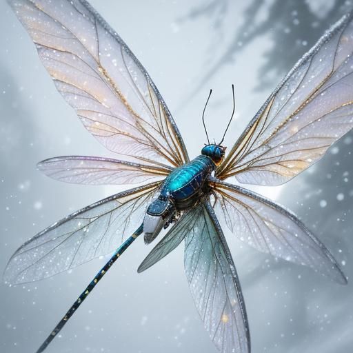 Iridescent Dragonflies in Pastel Winter Woods