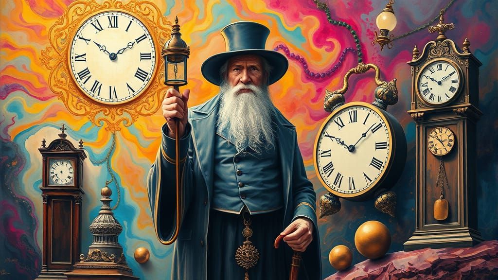 Father Time Through the Ages in Fluid Surrealism