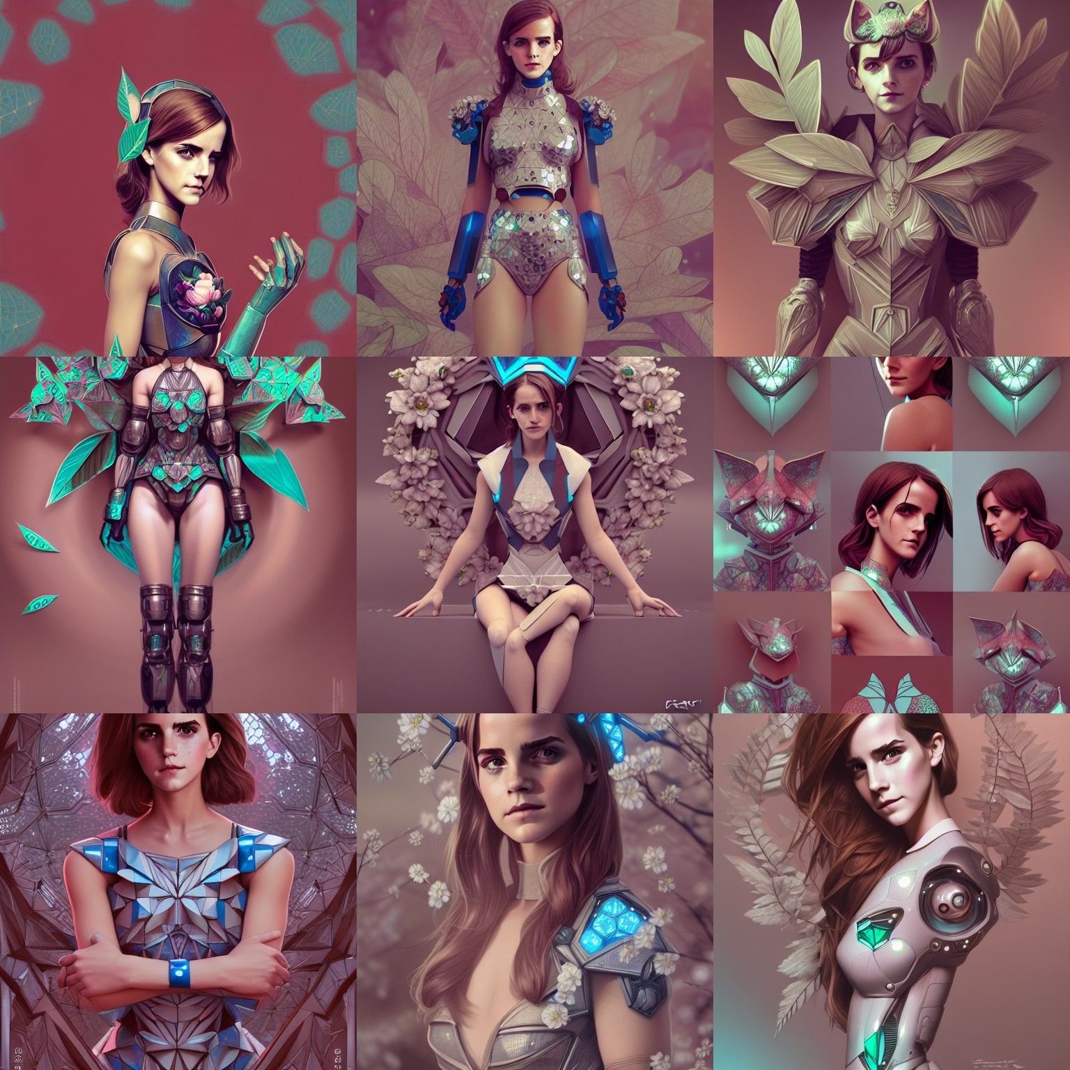 Robot Fox Hybrid Portrait with Floral Design