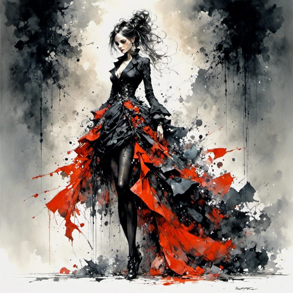 Beksiński-Inspired Women in Dystopian Landscape