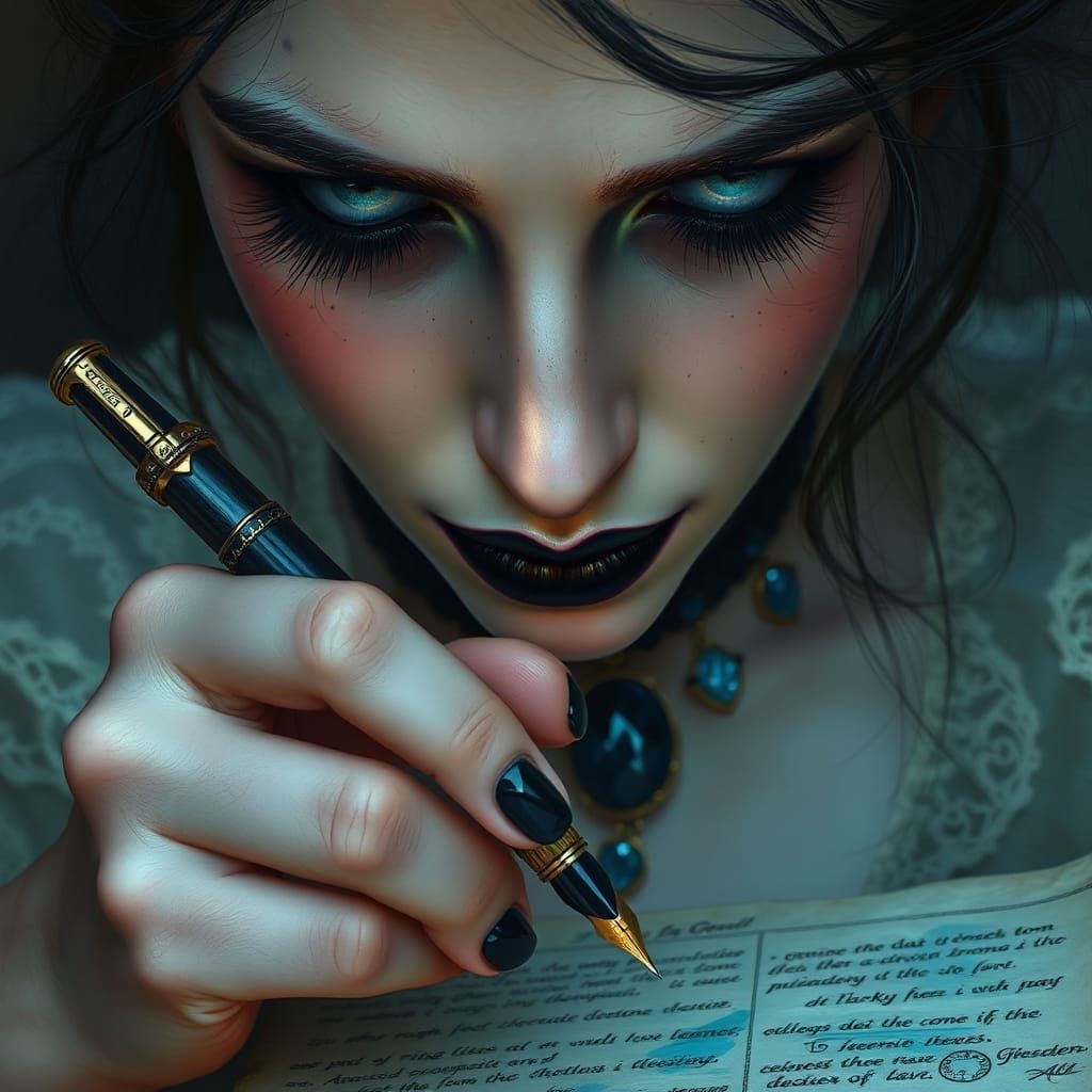 Mystical Woman with Black Lipstick and Blue Freckles