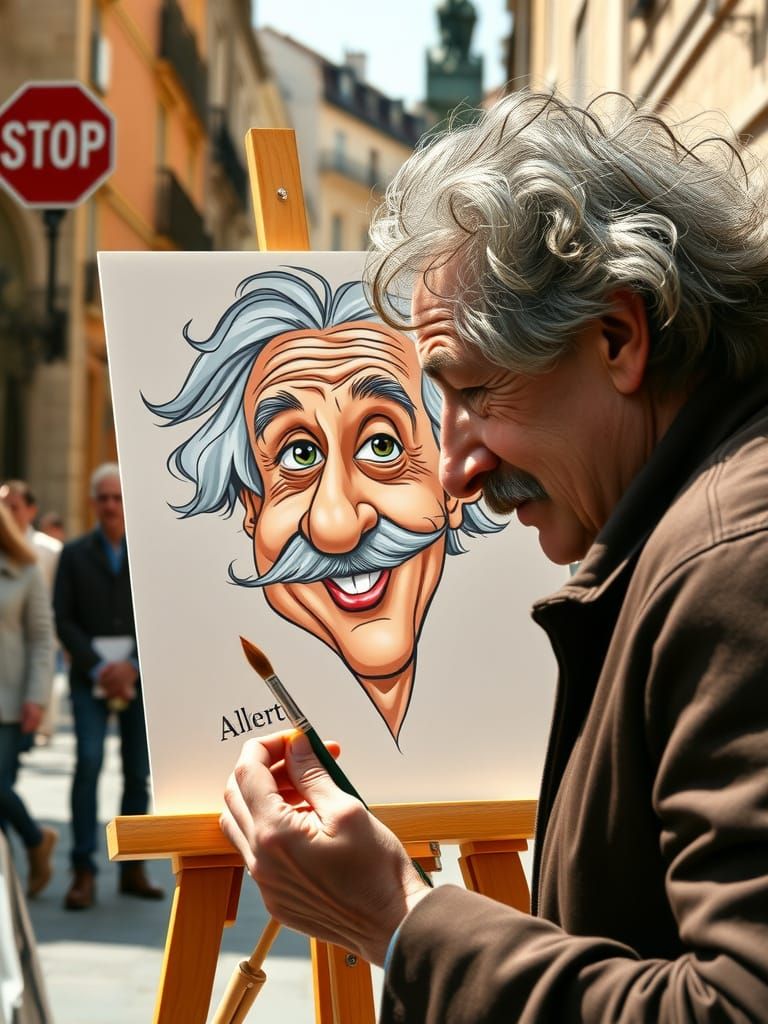 Caricature of Einstein on Easel by Street Artist