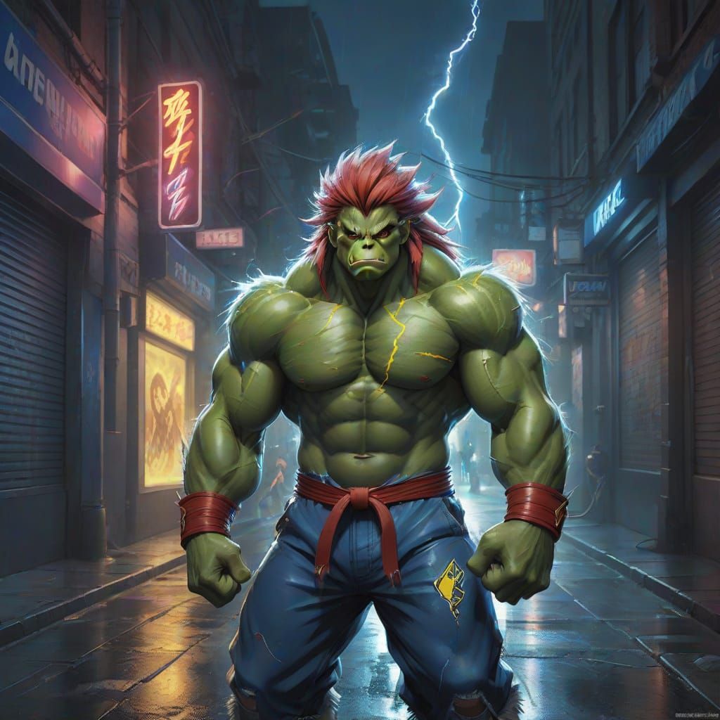 Blanka in Lightning Storm Concept Art in Amano Style