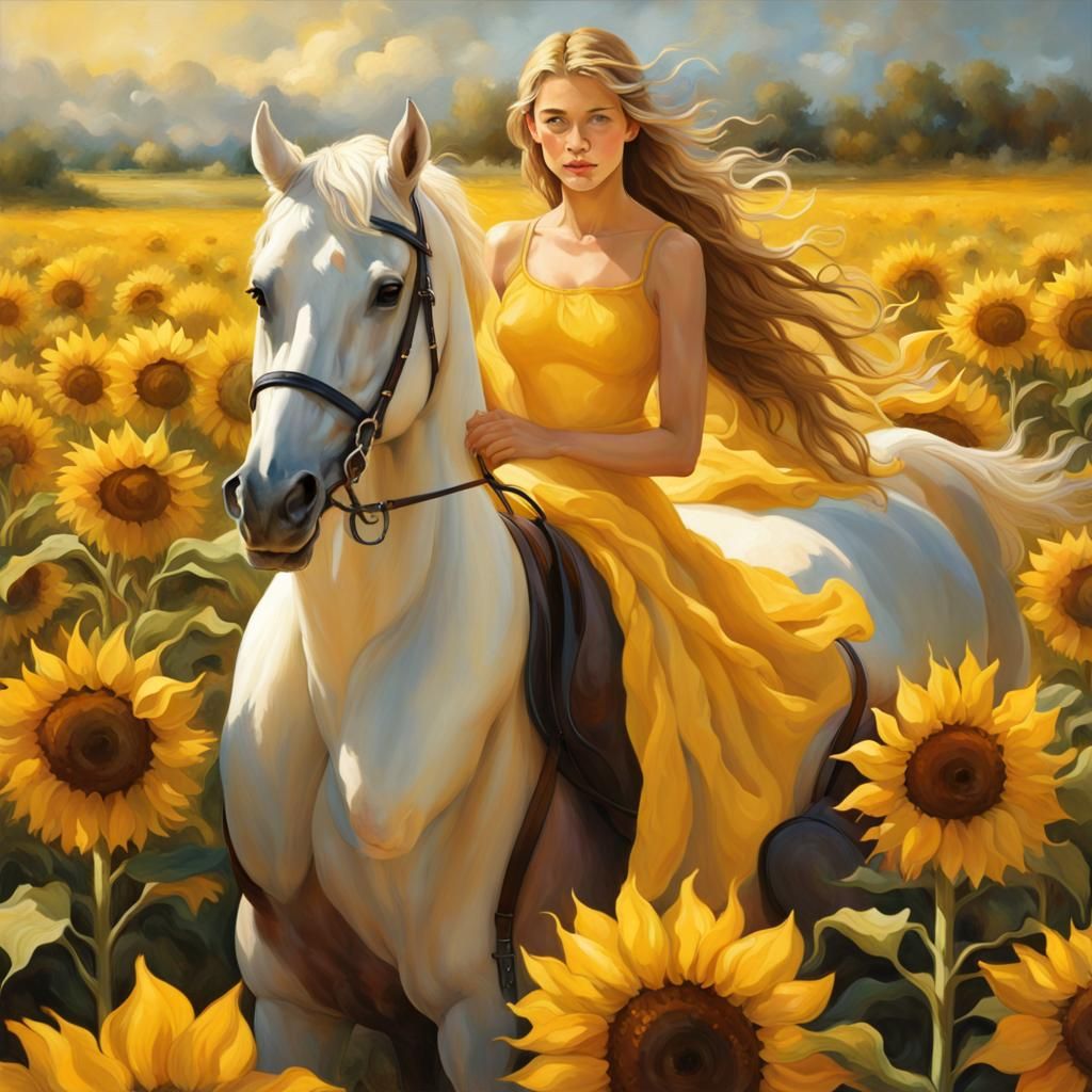 Equestrian Beauty in Sunflower Field