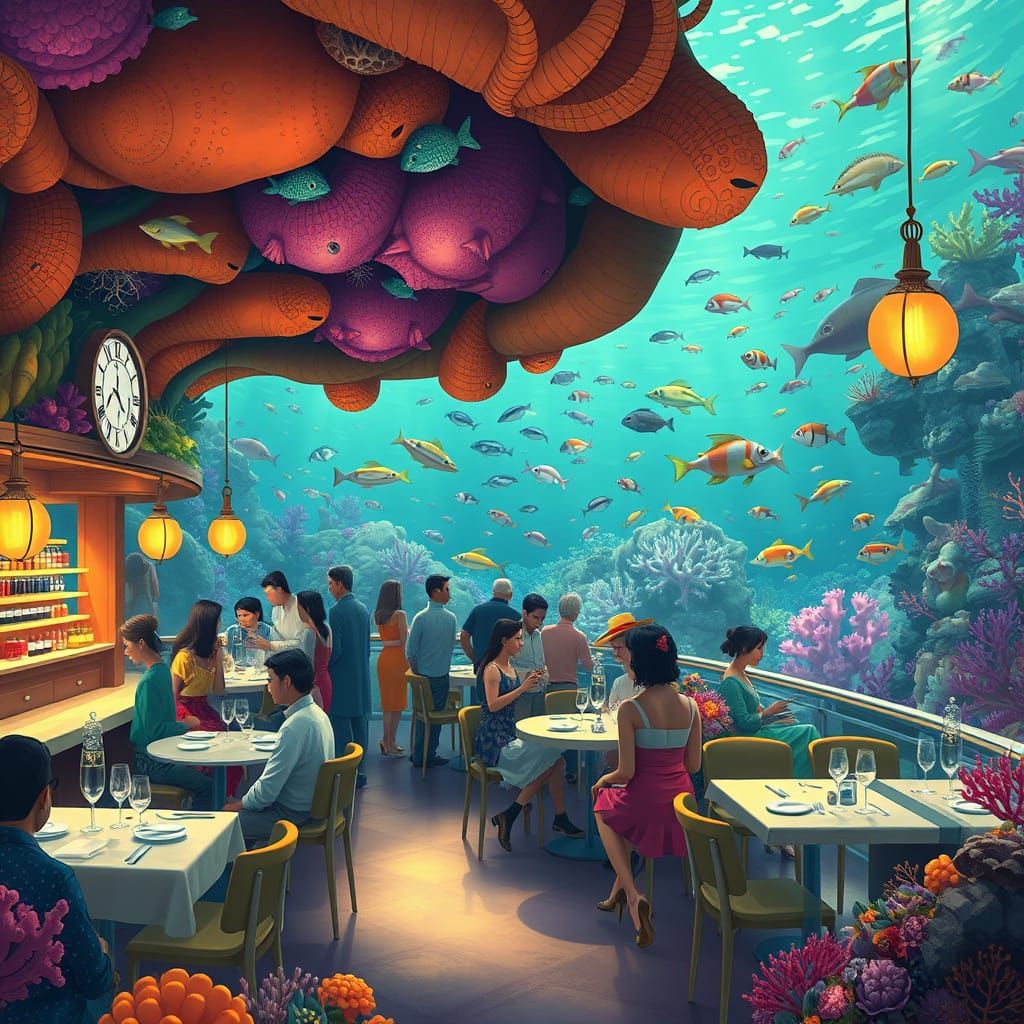 Underwater Diner in Whimsical Animated Style