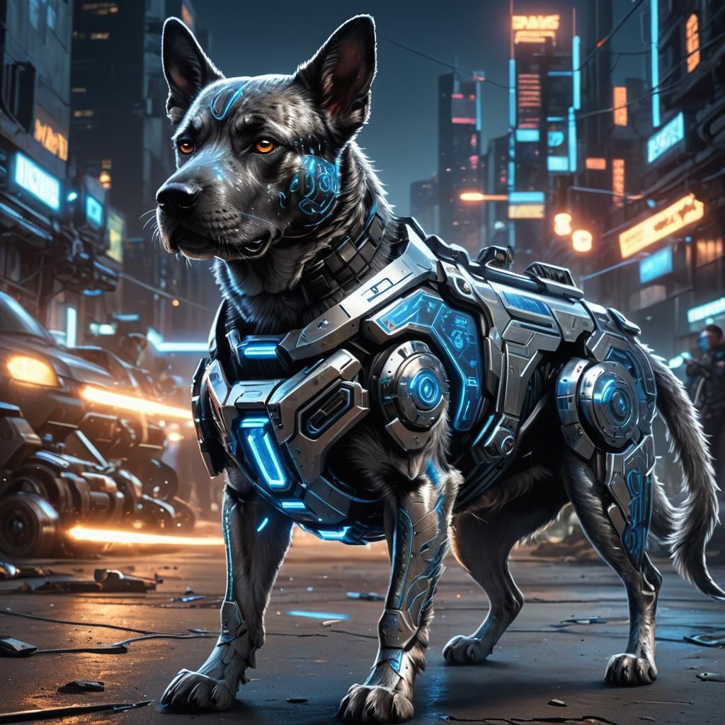 Cybernetic Military Dog with Laser Cannons