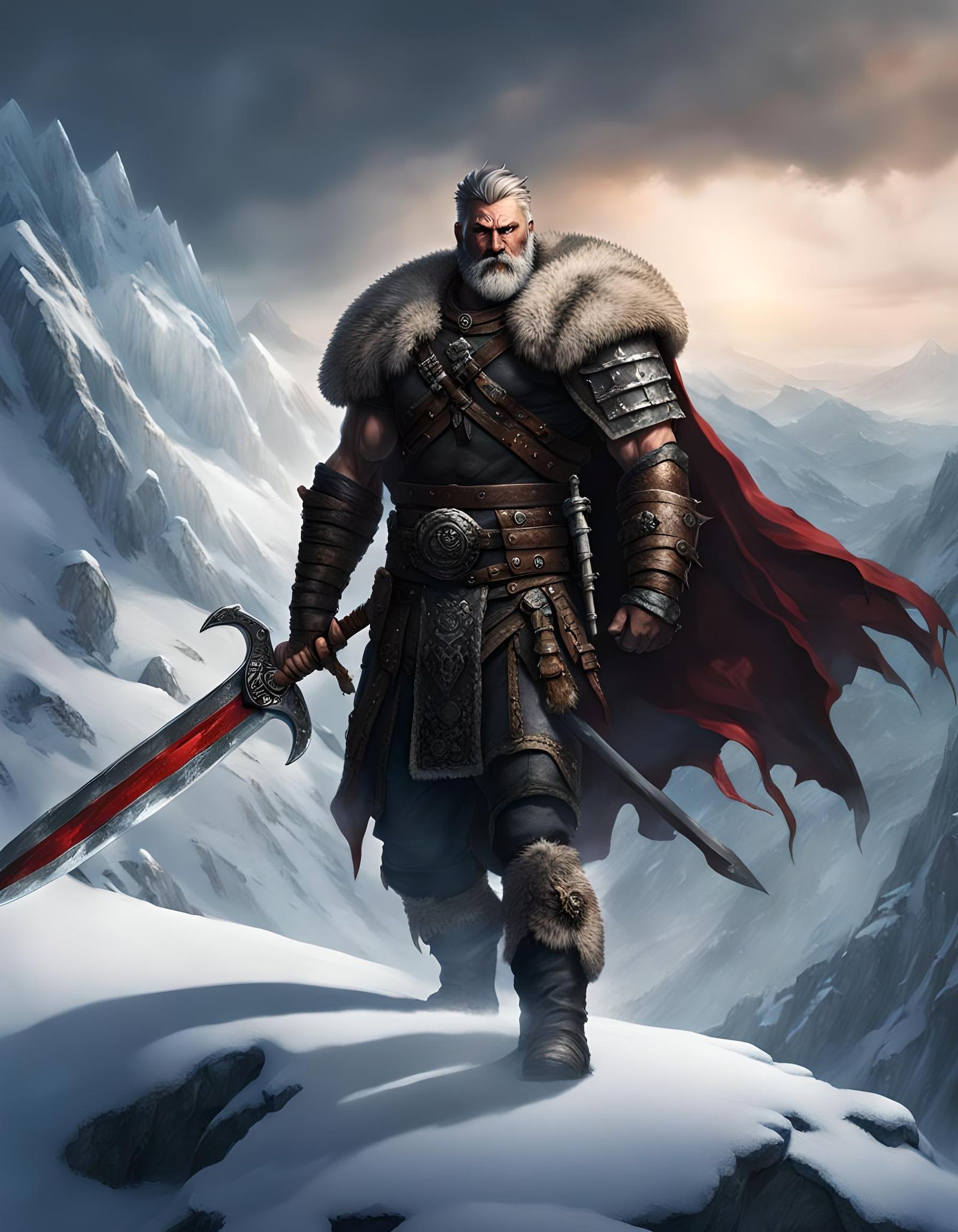 Goliath Barbarian in Frozen Mountain Landscape