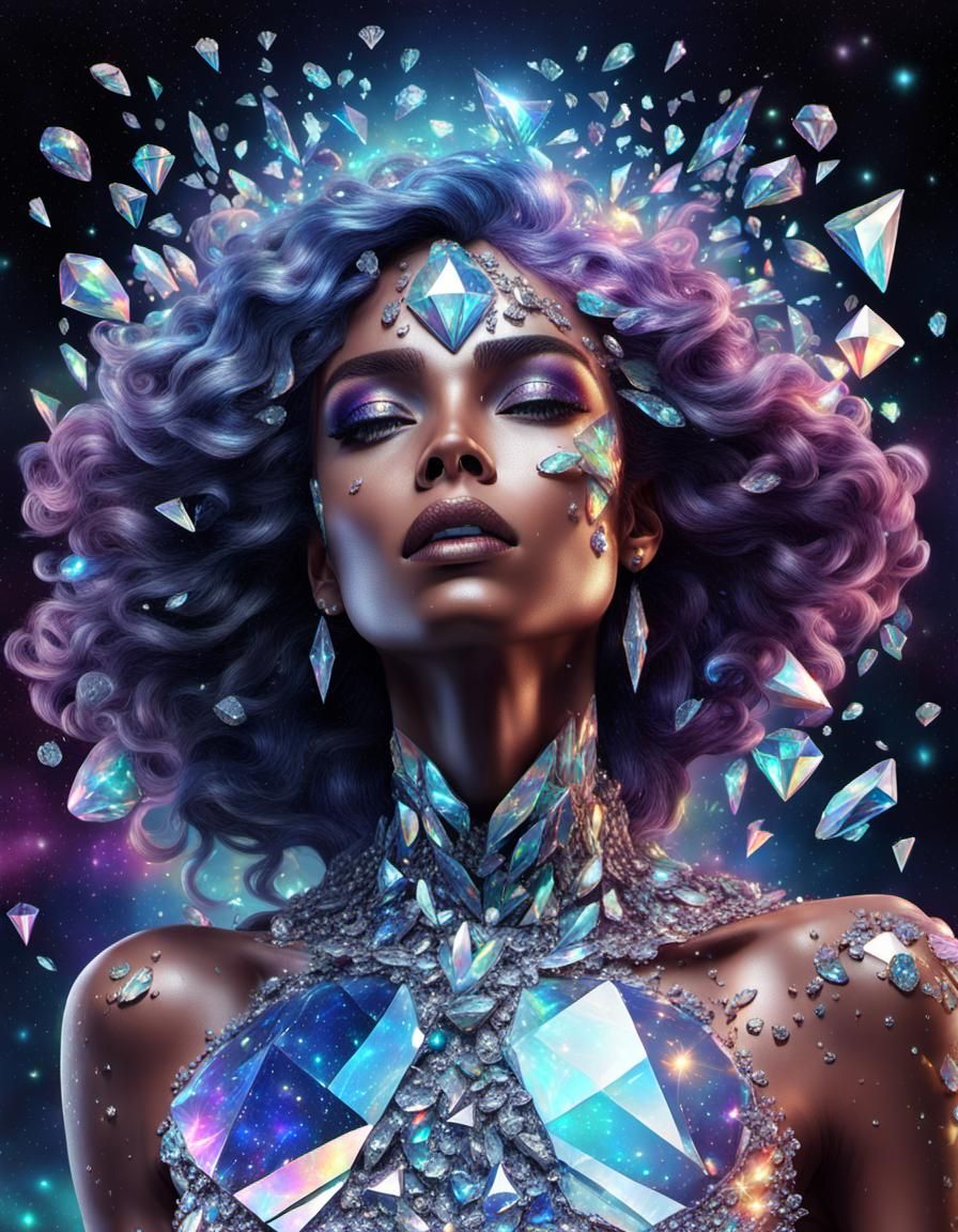 Diamond Woman with Falling Diamond Hair