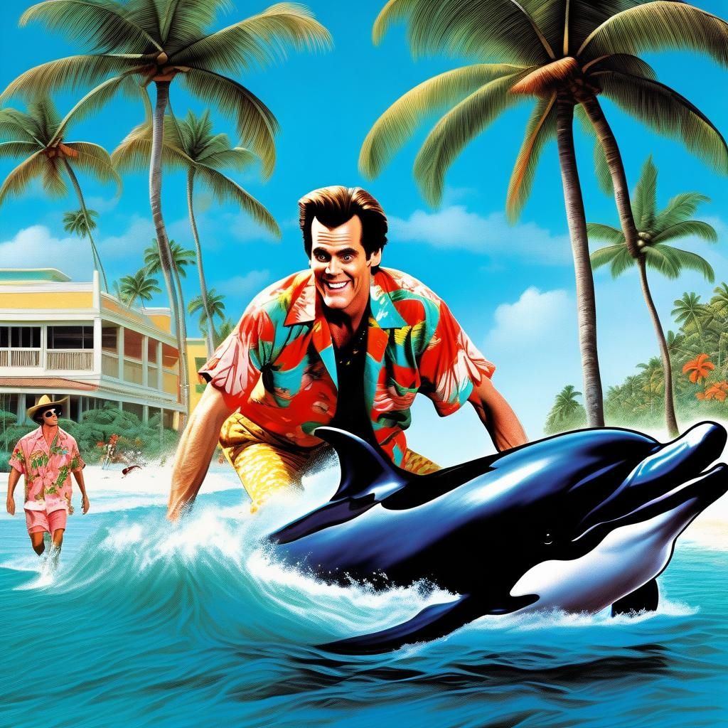 Ace Ventura Pet Detective rescuing a large dolphin in Miami