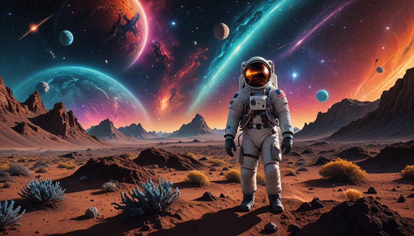 Astronaut Explores Cosmic Wonders on Distant Planet