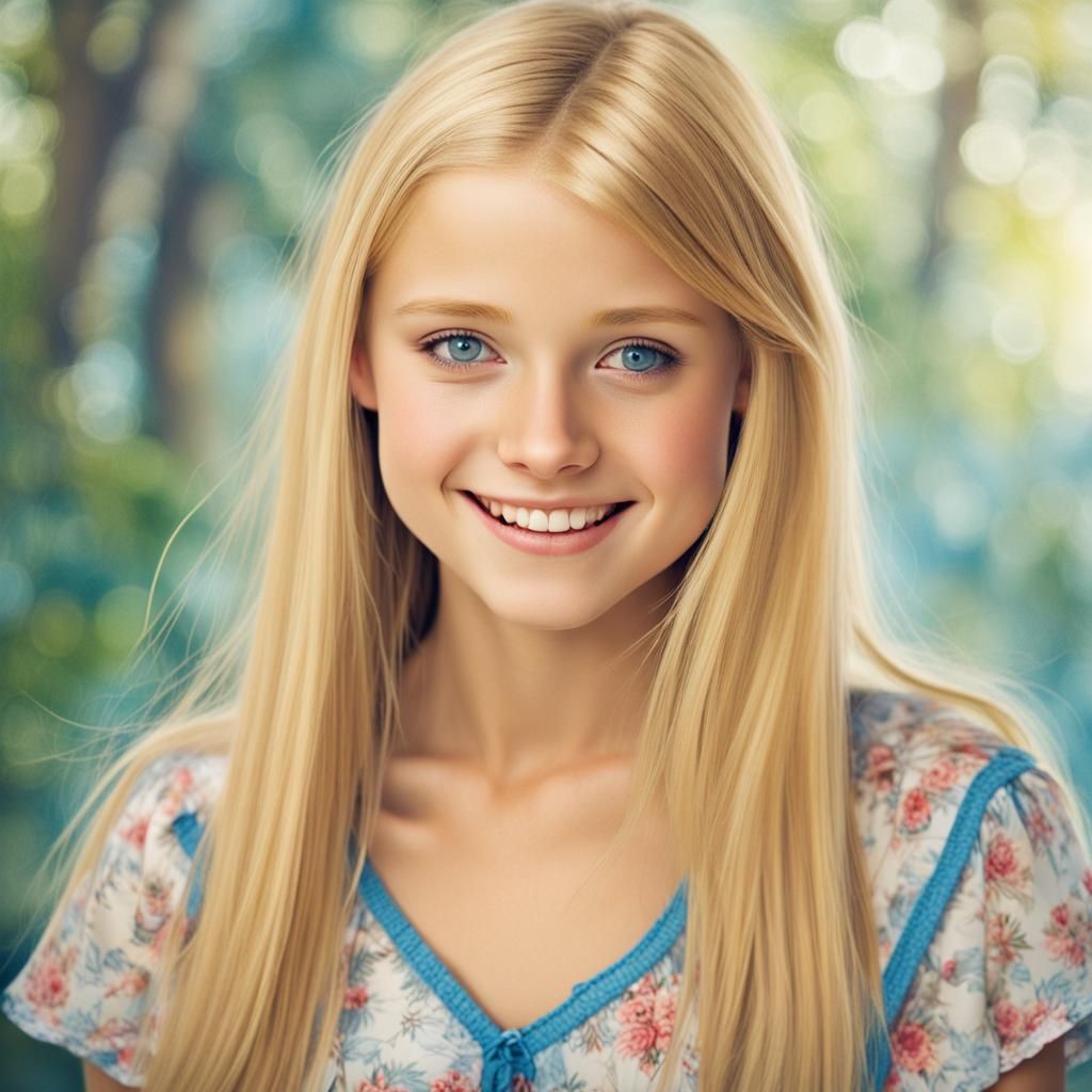 Portrait of a Smiling Blonde Girl in Summer Dress