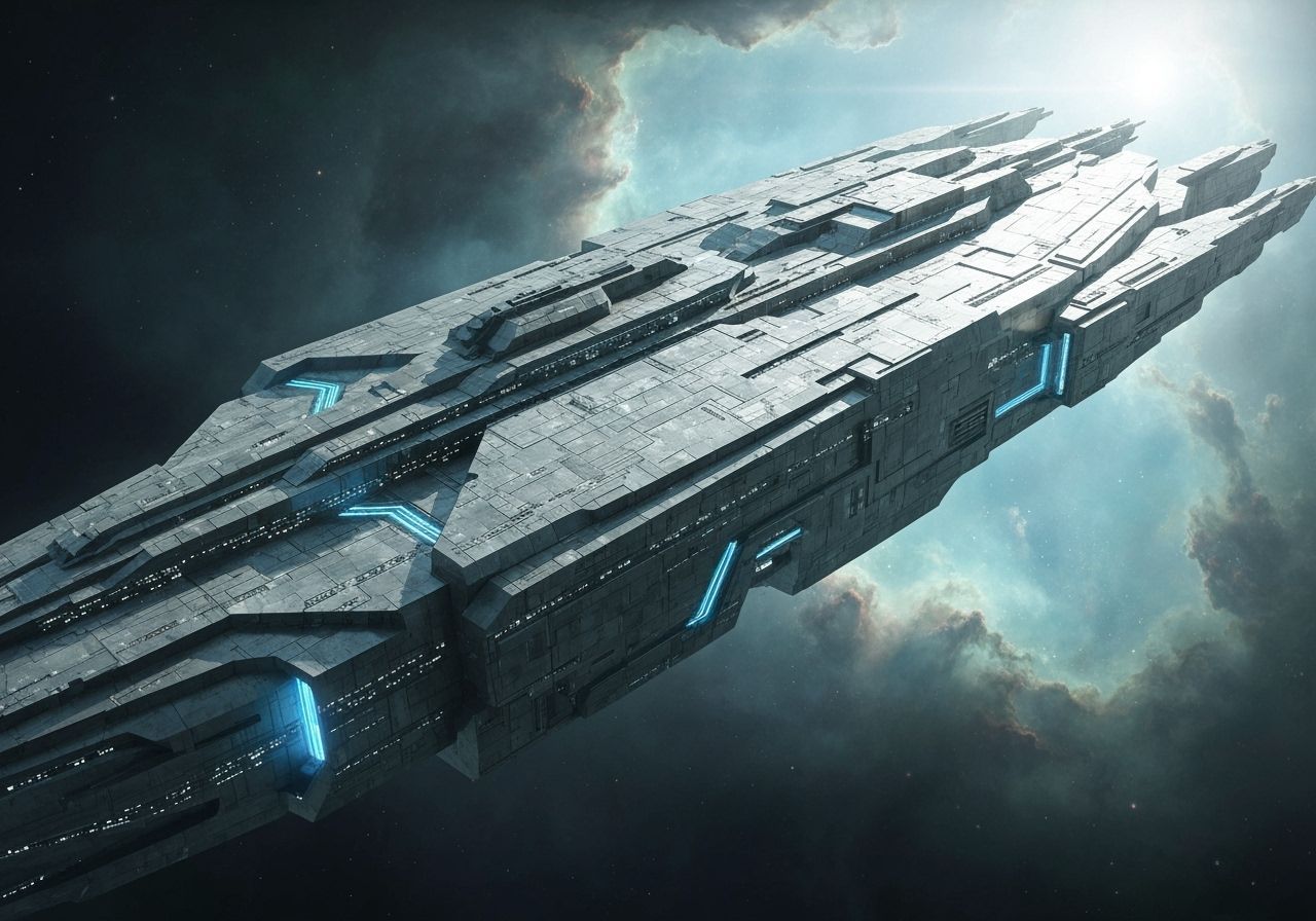 Futuristic Starship in Nebula Digital Matte Painting