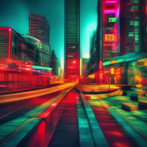 Hyperrealistic Neon Futuristic Cityscape at Night