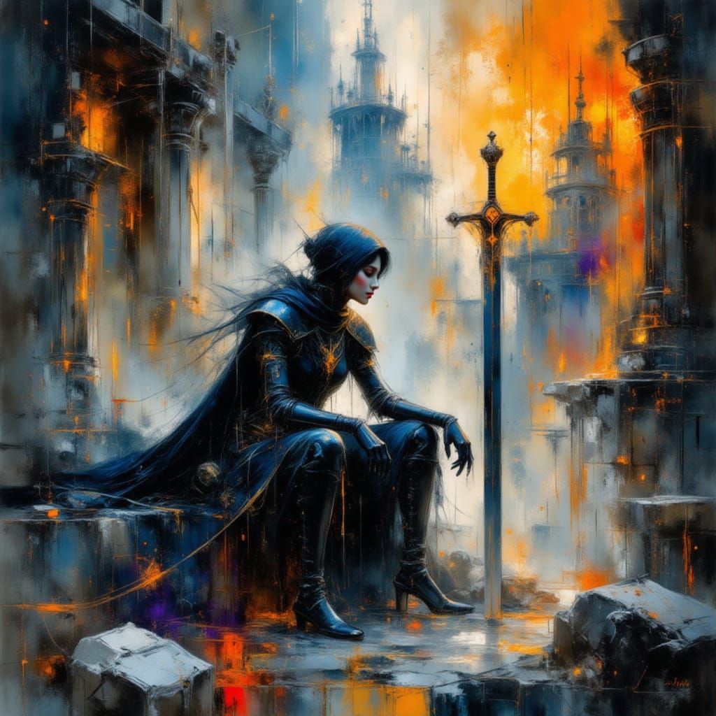 Battle-Worn Hero Amid Ruins in Ruinism Style