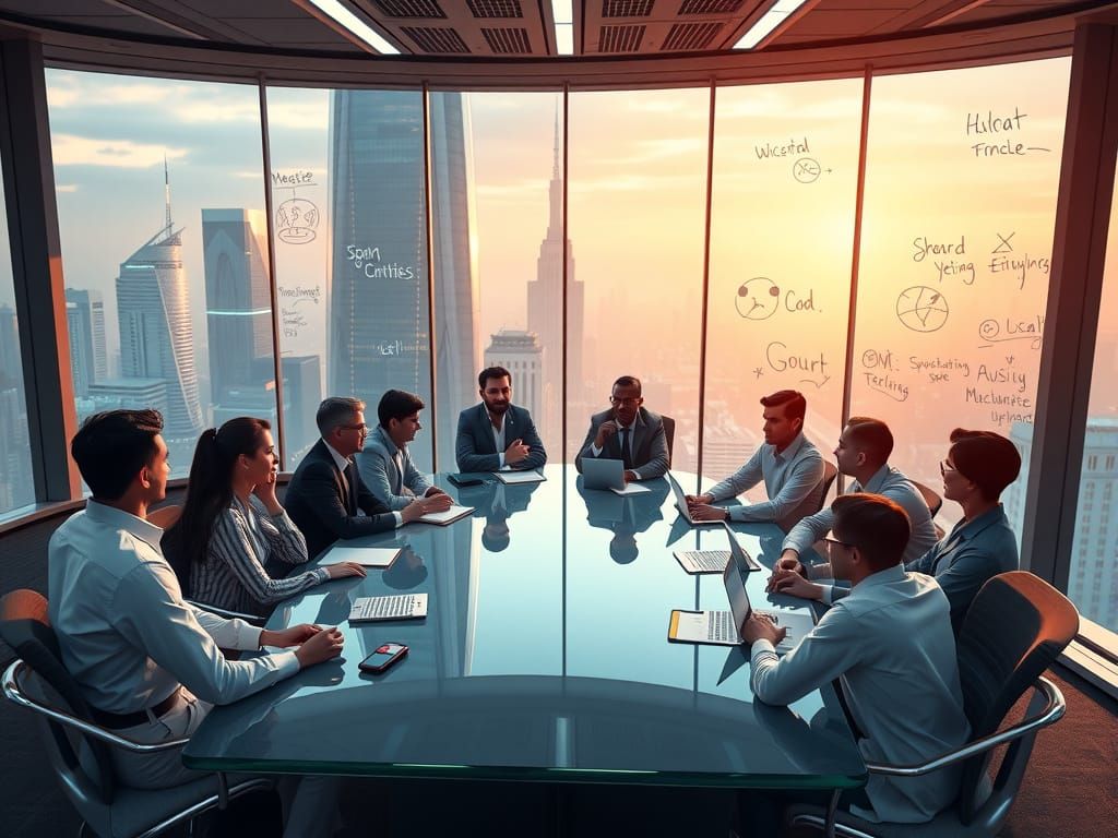 Futuristic Brainstorming Session in Floating Conference Room