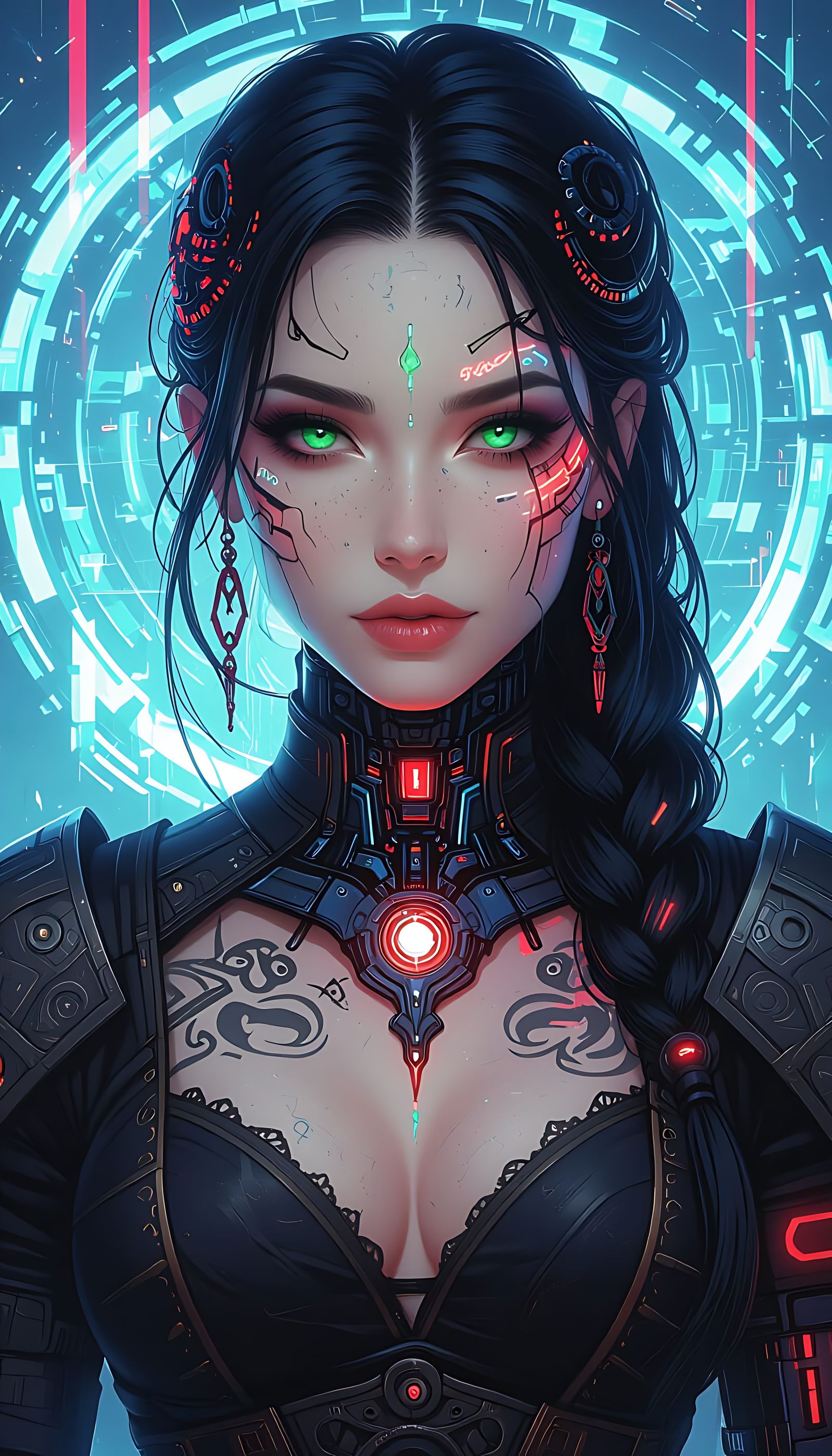 Cyberpunk Woman with Cybernetic Enhancements in Anime Style