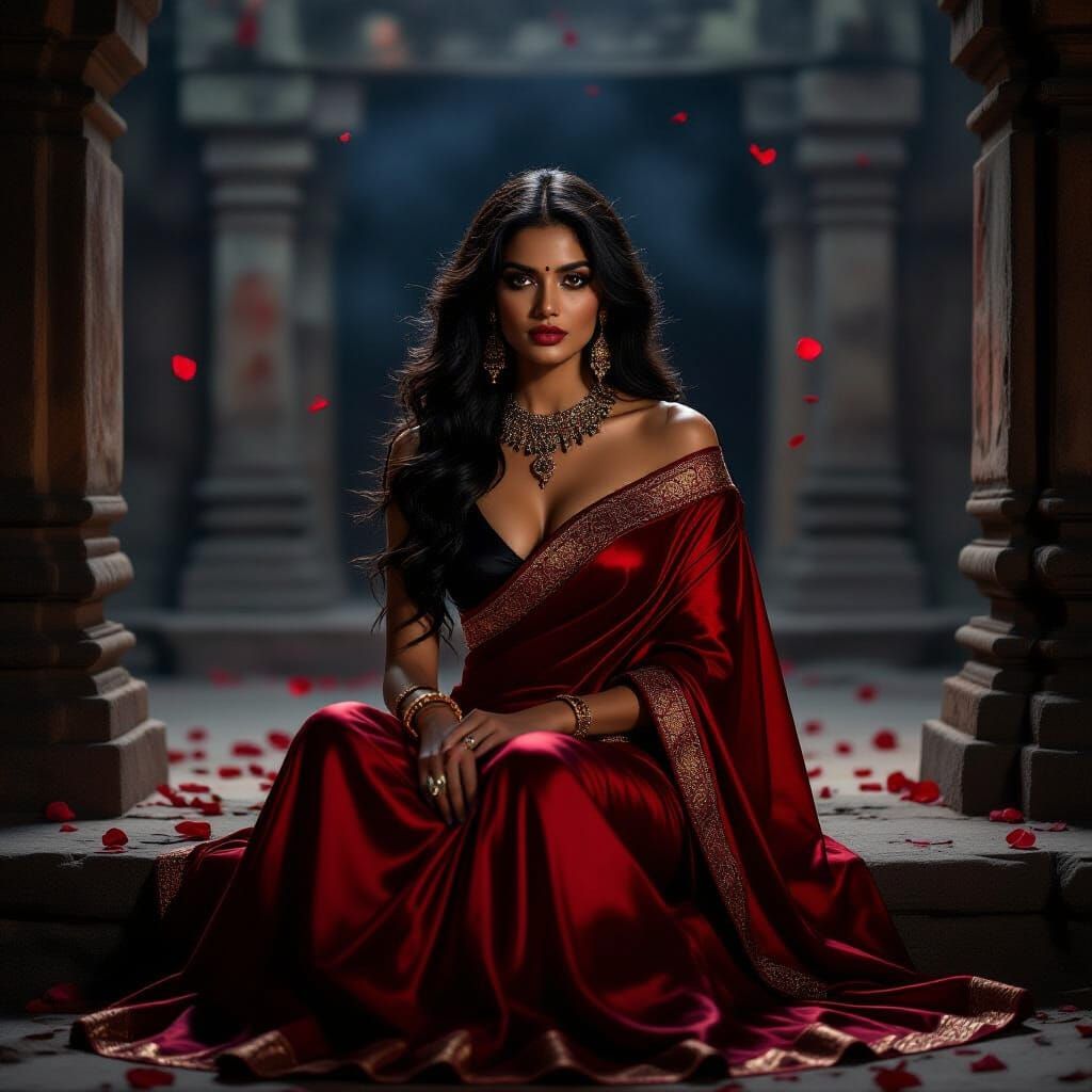 Celestial Goddess Portrait in Ancient Temple Ruins