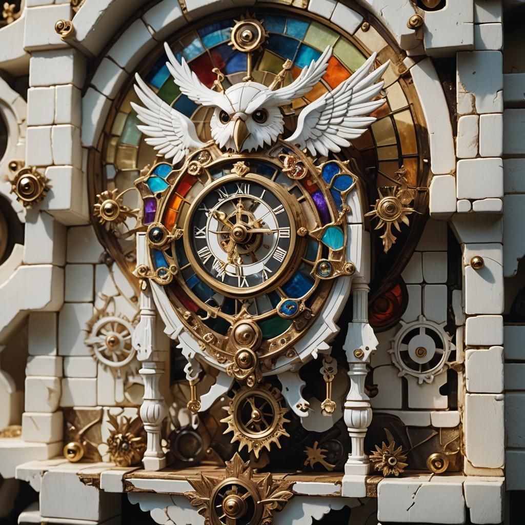 Steampunk Stained Glass Cuckoo Clock in Cinematic Lighting