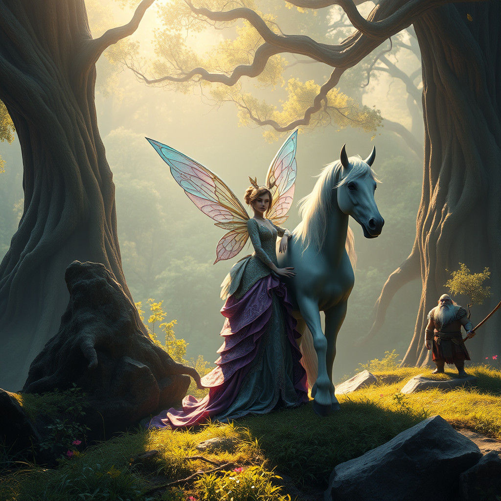 Fairy and Unicorn in Magical Forest Concept Art