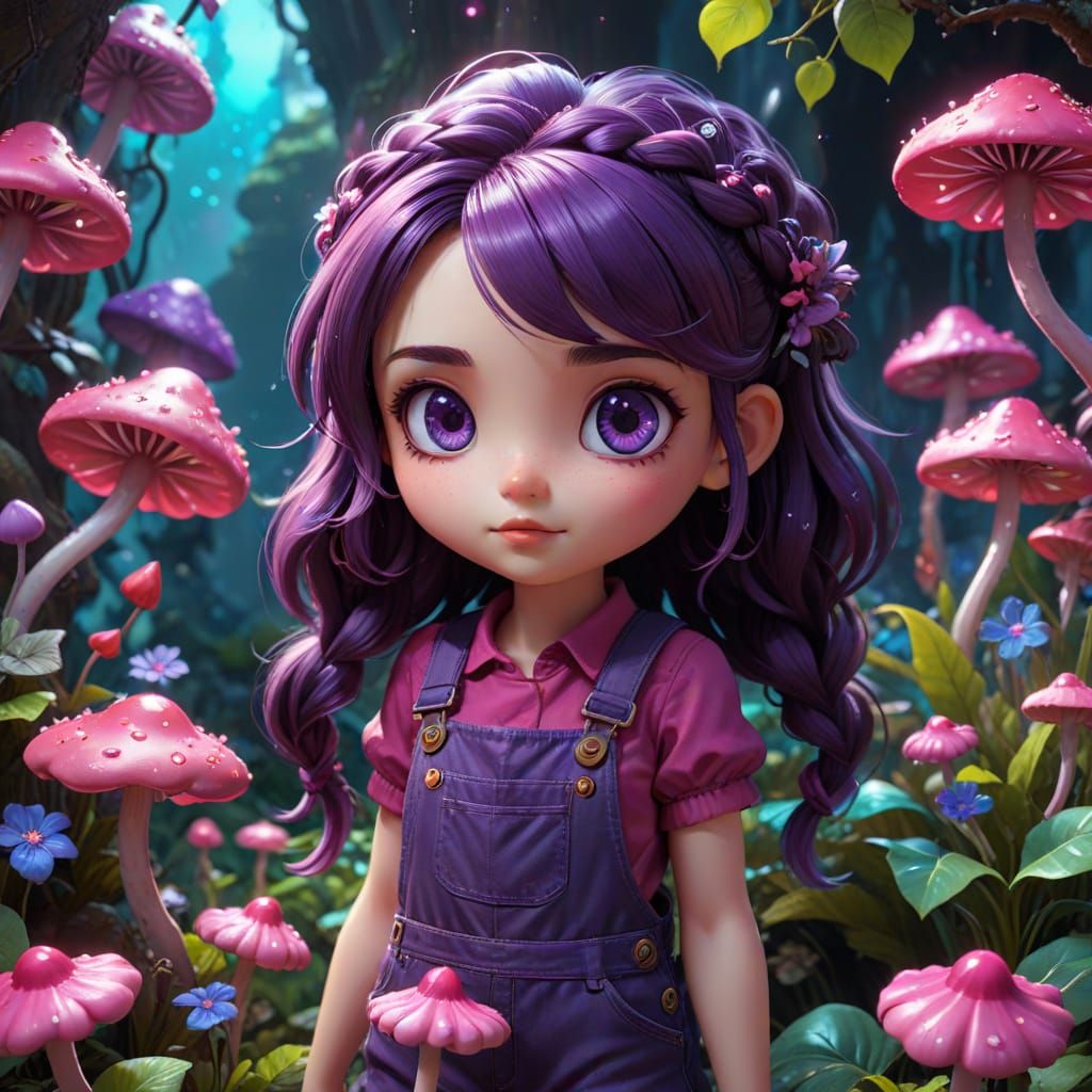 Chibi Girl Tends Magical Garden With Fairies