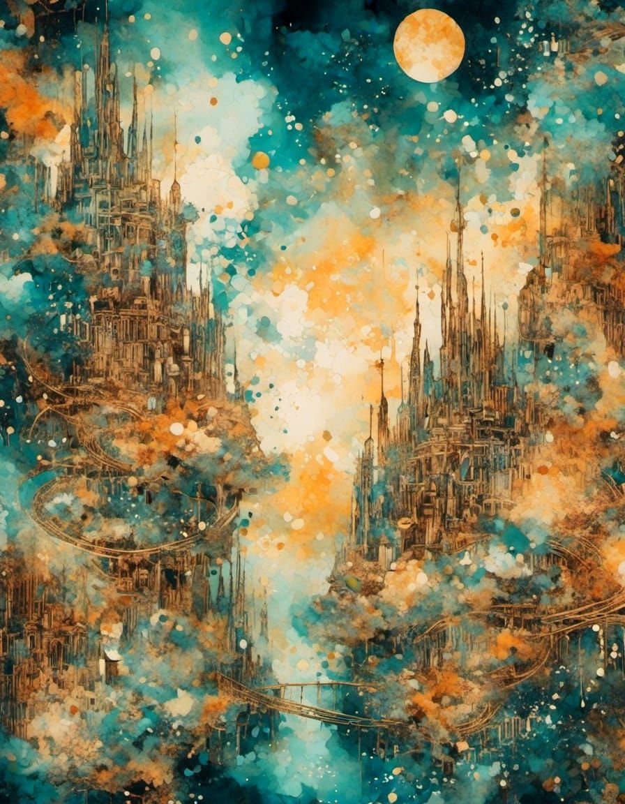 Surreal Dreamscape Pathway in Watercolor and Ink