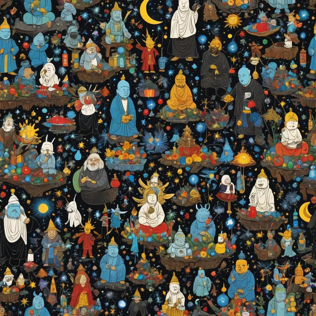 Surreal Fusion: Buddha, Vader, and Angel in Dreamscape