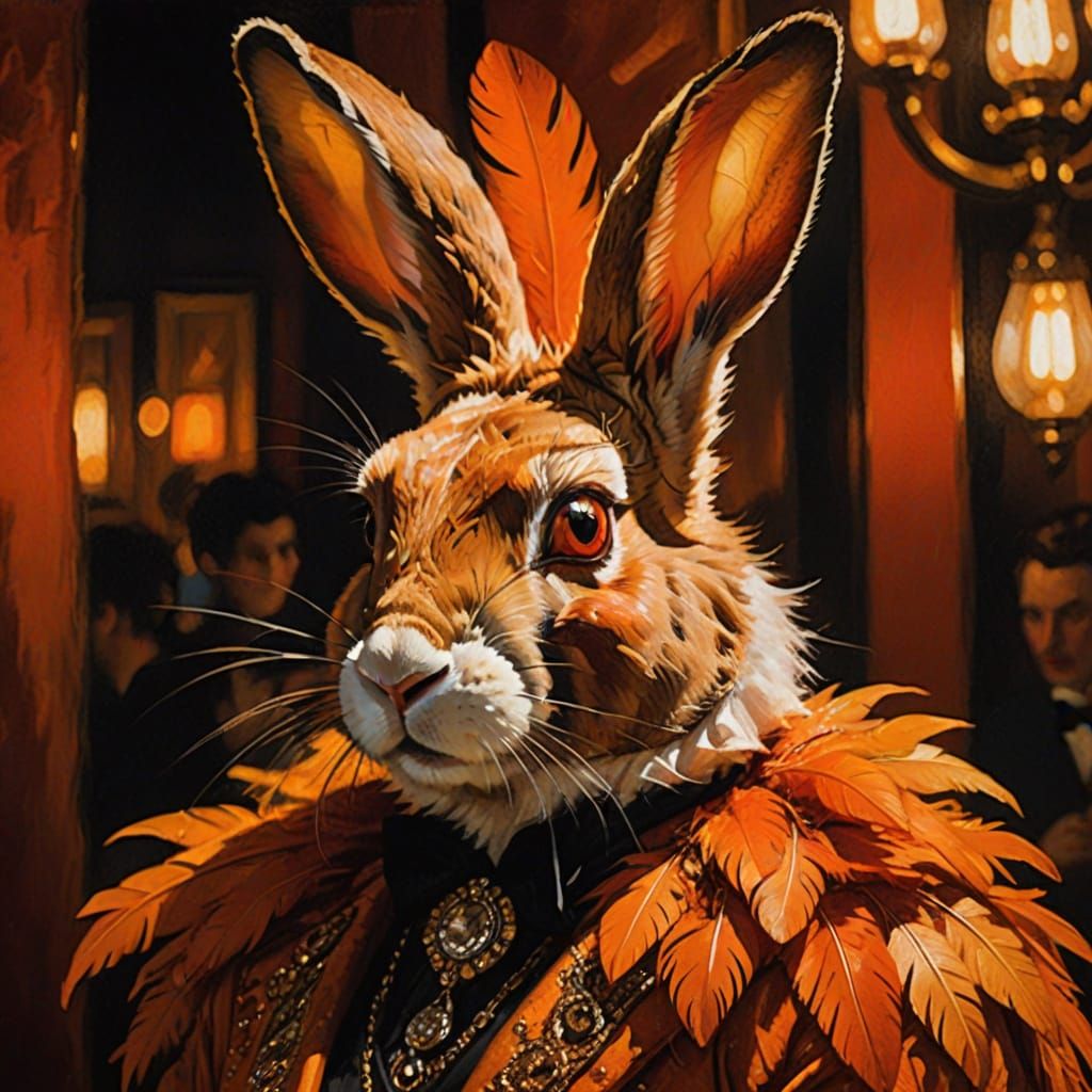 Rabbit Showgirl in Expressionist Portrait with Vibrant Color...