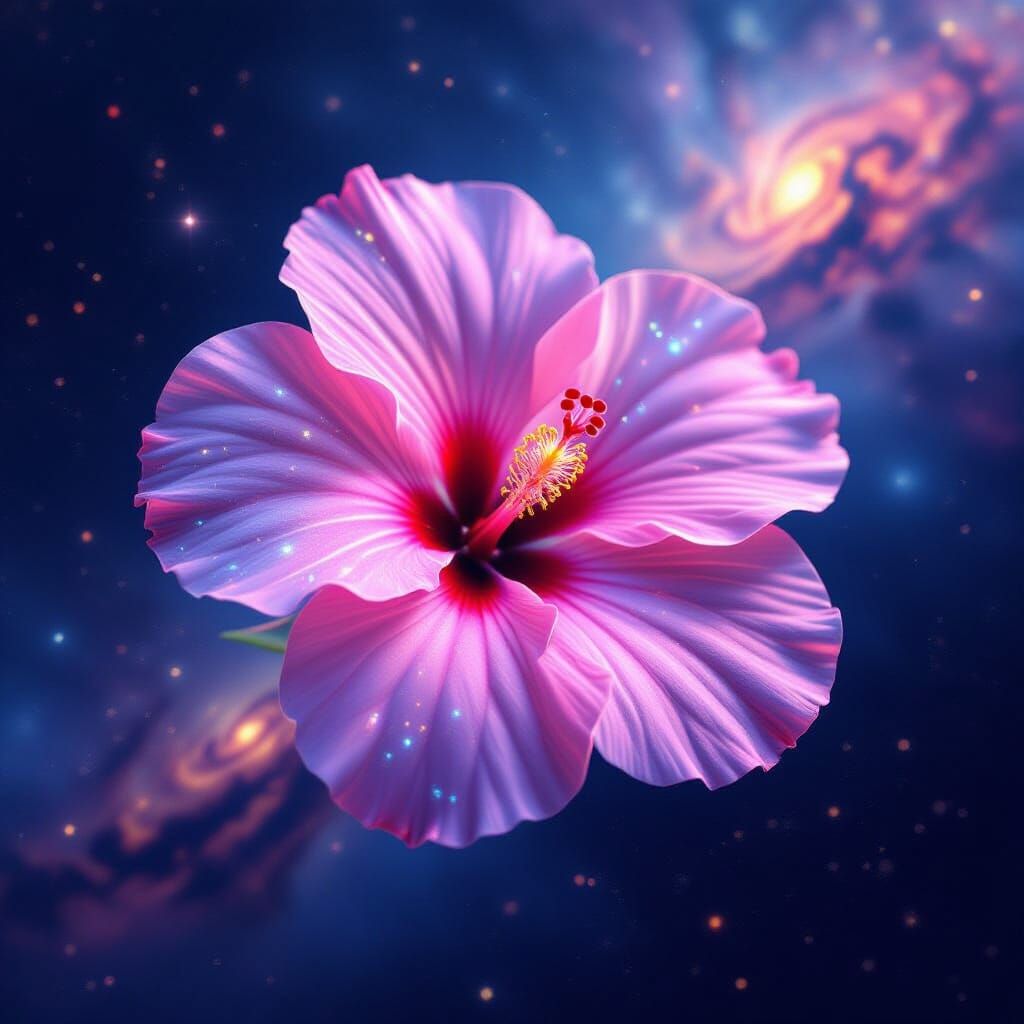 Cosmic Hibiscus Flower Adrift in Deep Space